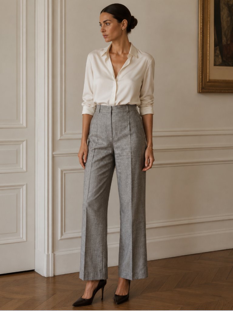 Linda Allard Ellen Tracy 90s Wide Leg Trousers Silk Linen Professional Chic 8